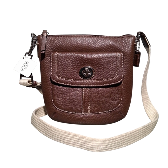 Coach Hamilton brown pebbled leather swingpack crossbody shoulder bag - Picture 2 of 12